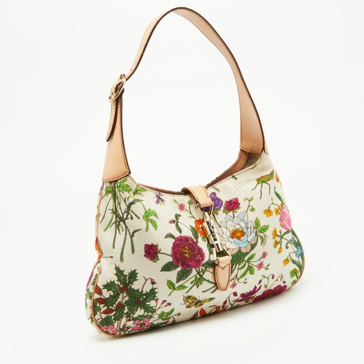 Pre Owned Gucci Multicolor Botanical Floral Canvas and Leather Jackie O Bouvier Hobo