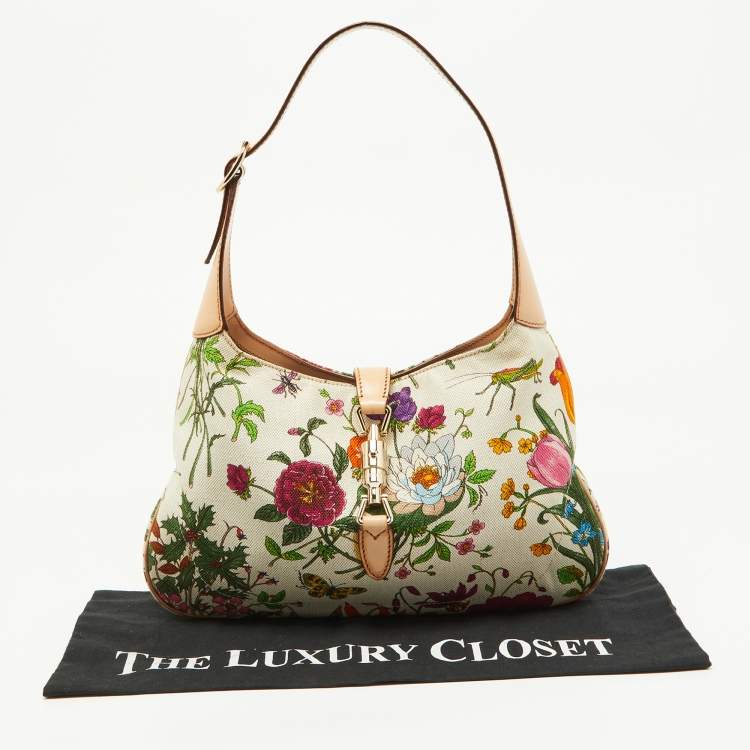 Pre Owned Gucci Multicolor Botanical Floral Canvas and Leather Jackie O Bouvier Hobo