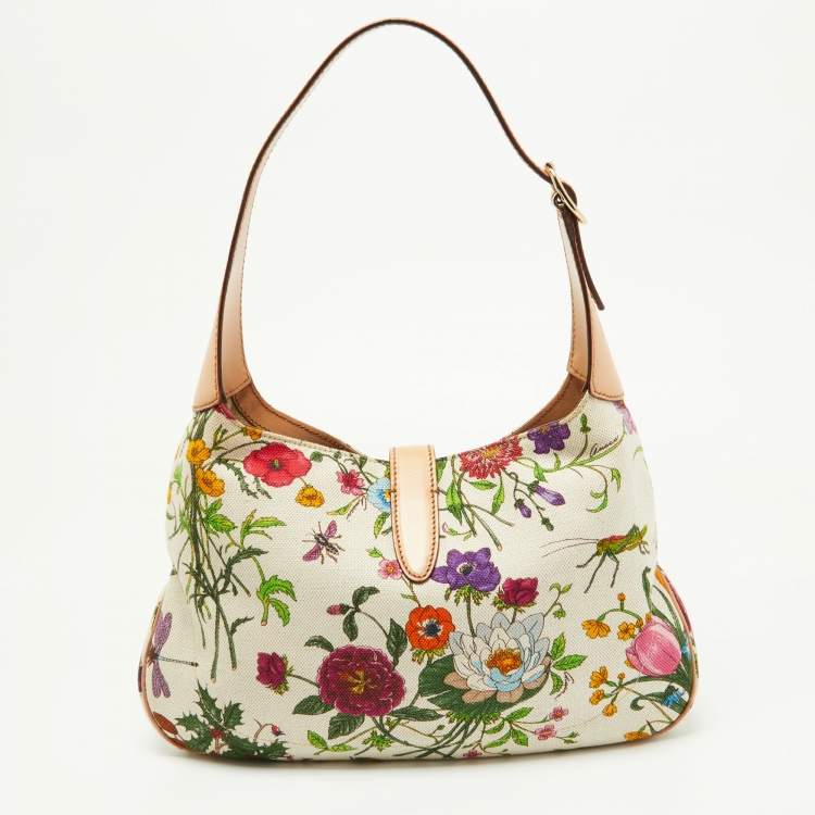 Pre Owned Gucci Multicolor Botanical Floral Canvas and Leather Jackie O Bouvier Hobo