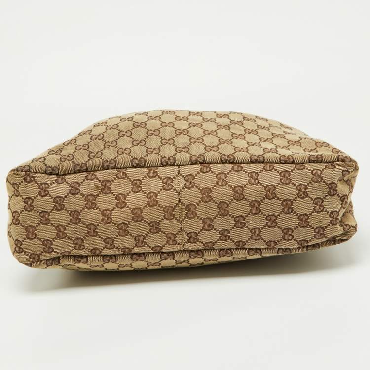 Pre Owned Gucci Beige/Brown GG Canvas and Leather Horsebit Handle Hobo