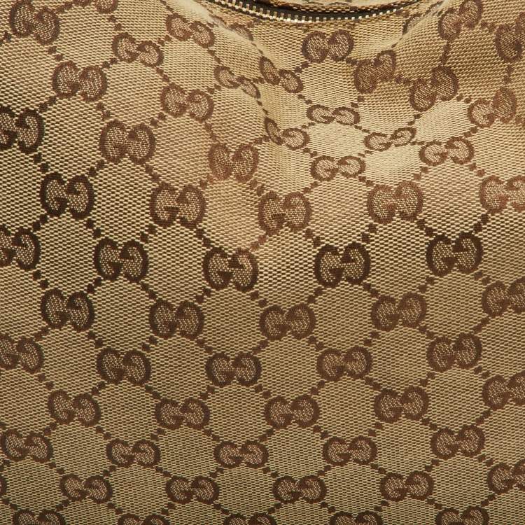 Pre Owned Gucci Beige/Brown GG Canvas and Leather Horsebit Handle Hobo