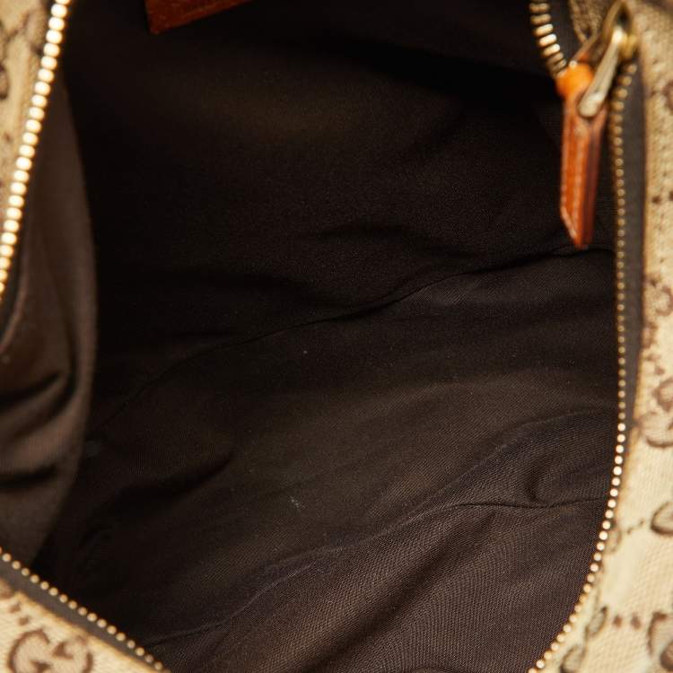 Pre Owned Gucci Beige/Brown GG Canvas and Leather Horsebit Handle Hobo