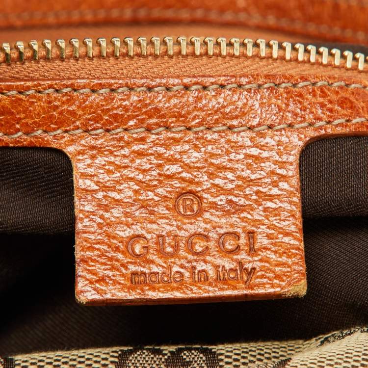 Pre Owned Gucci Beige/Brown GG Canvas and Leather Horsebit Handle Hobo