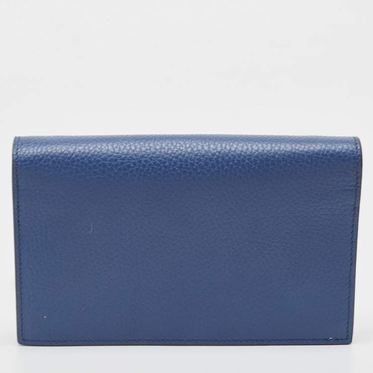 Pre Owned Gucci Blue Leather Interlocking G Dollar Chain Wallet