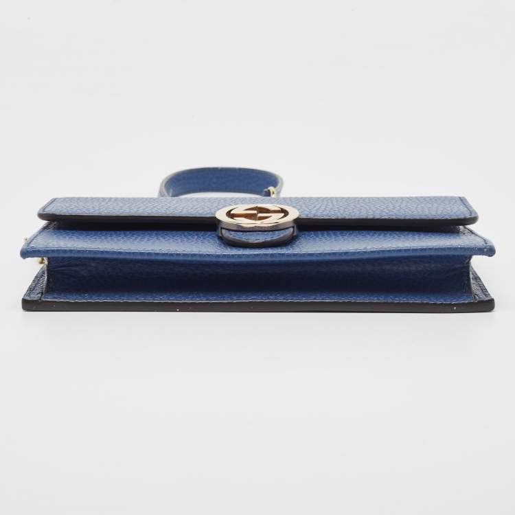 Pre Owned Gucci Blue Leather Interlocking G Dollar Chain Wallet