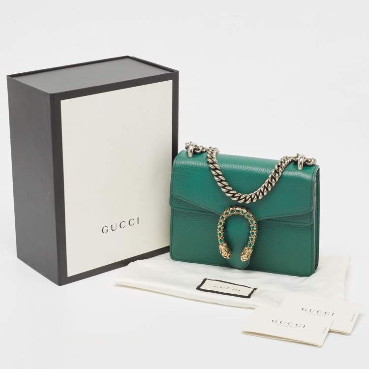 Pre Owned Gucci Green Leather Mini Dionysus Shoulder Bag