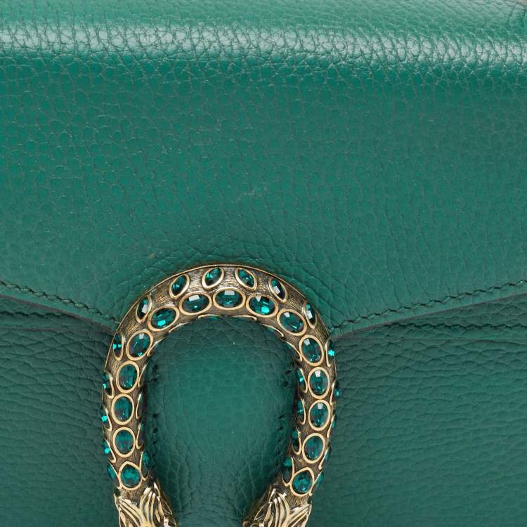 Pre Owned Gucci Green Leather Mini Dionysus Shoulder Bag