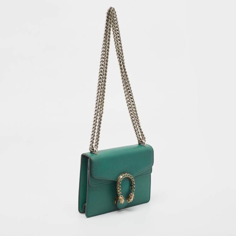 Pre Owned Gucci Green Leather Mini Dionysus Shoulder Bag