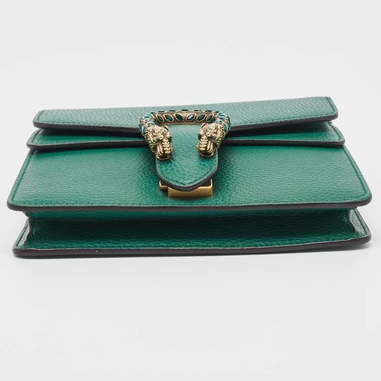 Pre Owned Gucci Green Leather Mini Dionysus Shoulder Bag
