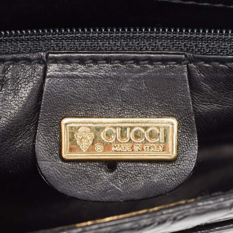 Pre Owned Gucci Black Crocodile Leather Interlocking GG Flap Crossbody Bag