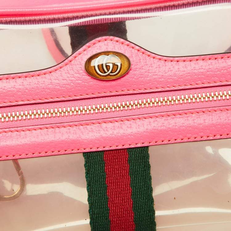 Pre Owned Gucci Neon Pink Leather and PVC Mini Ophidia Crossbody Bag