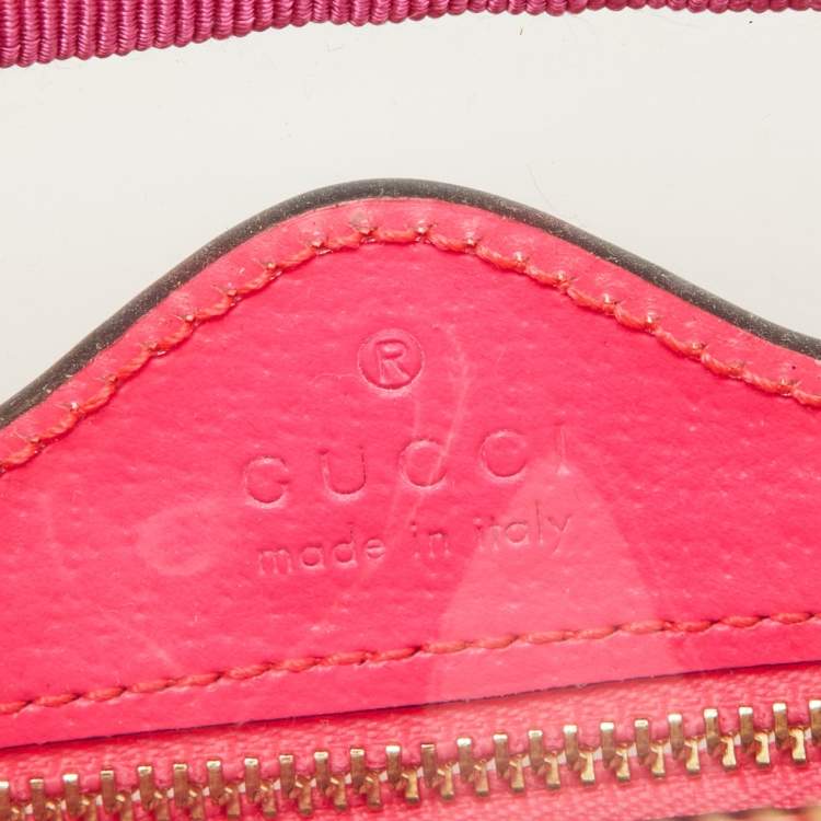Pre Owned Gucci Neon Pink Leather and PVC Mini Ophidia Crossbody Bag