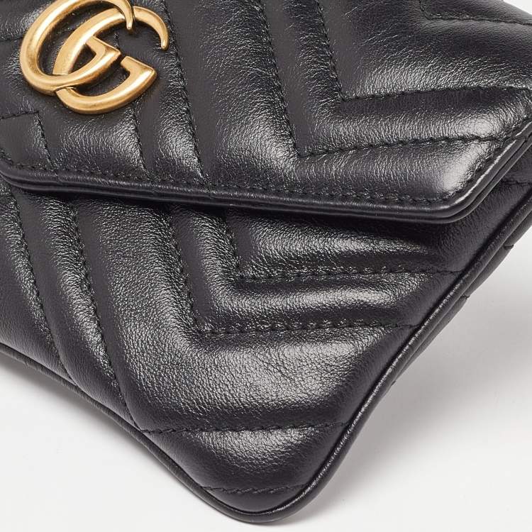 Pre Owned Gucci Black Matelassé Leather GG Marmont 2.0 Multi Belt Bag