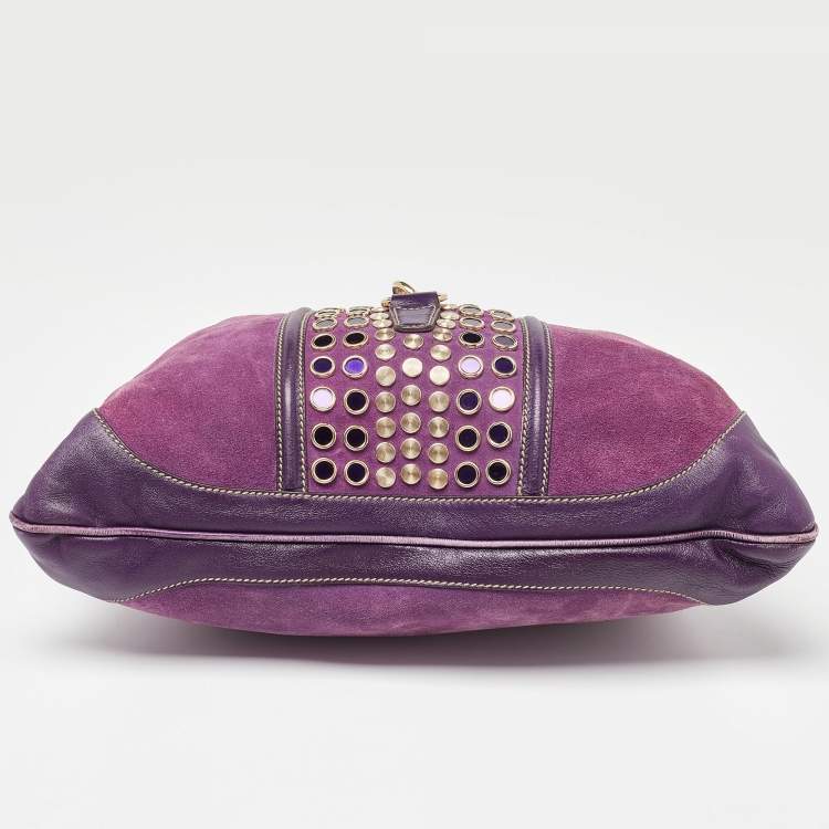 Pre Owned Gucci Purple Suede and Leather Studded Jackie O Bouvier Hobo 