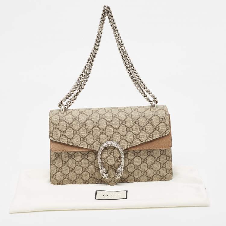 Pre Owned Gucci Beige GG Supreme Canvas and Suede Small Dionysus Shoulder Bag