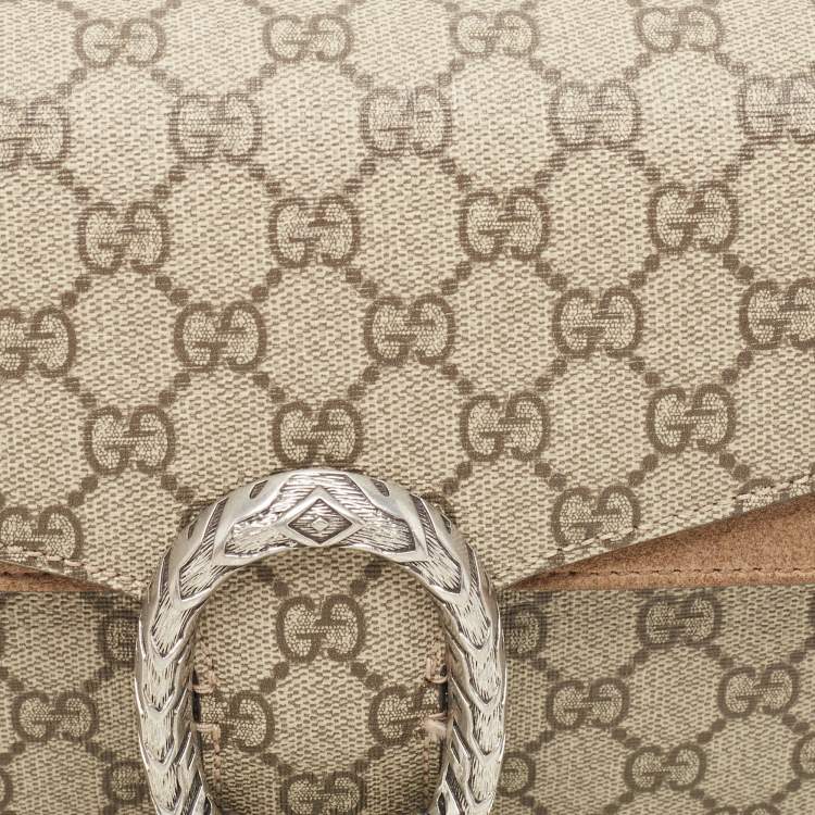 Pre Owned Gucci Beige GG Supreme Canvas and Suede Small Dionysus Shoulder Bag