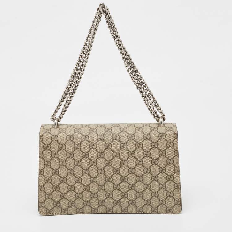 Pre Owned Gucci Beige GG Supreme Canvas and Suede Small Dionysus Shoulder Bag