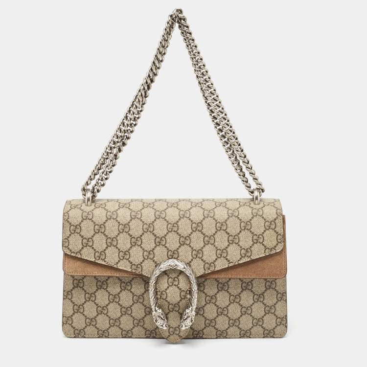 Pre Owned Gucci Beige GG Supreme Canvas and Suede Small Dionysus Shoulder Bag