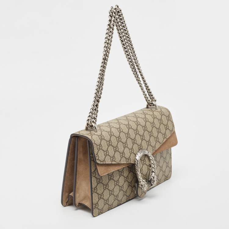 Pre Owned Gucci Beige GG Supreme Canvas and Suede Small Dionysus Shoulder Bag
