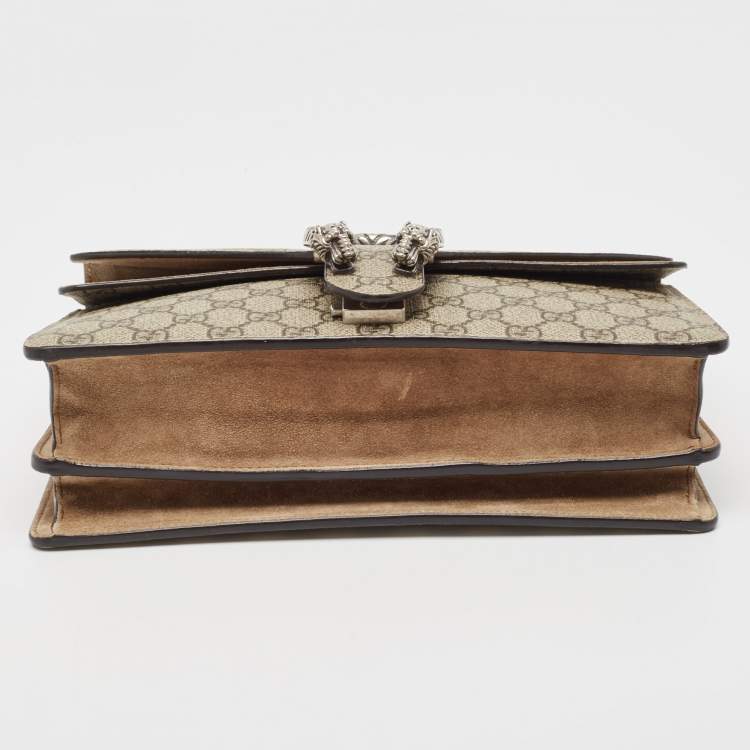 Pre Owned Gucci Beige GG Supreme Canvas and Suede Small Dionysus Shoulder Bag