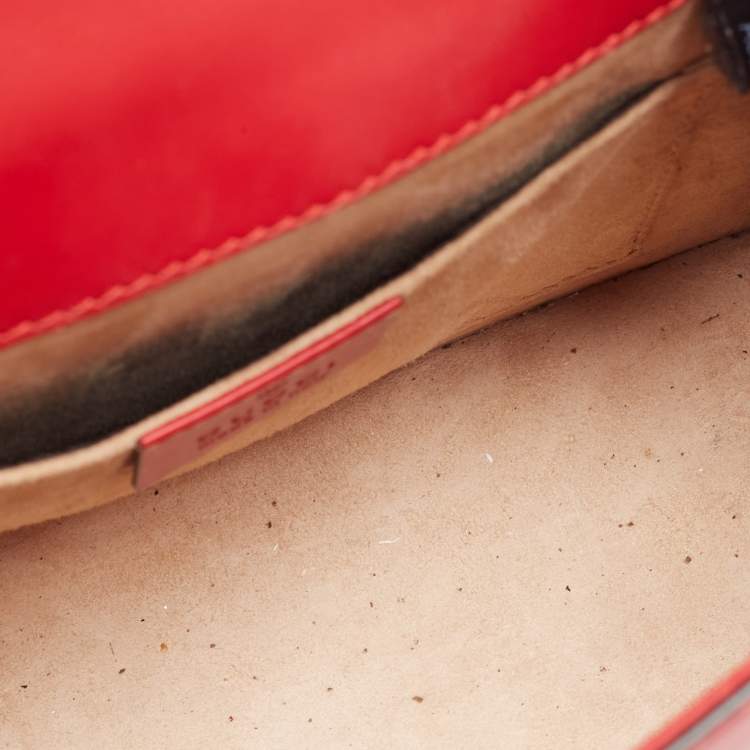 Pre Owned Gucci Red Leather Mini Web Chain Sylvie Top Handle Bag