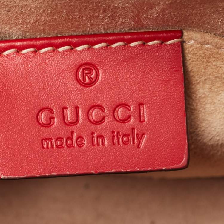 Pre Owned Gucci Red Leather Mini Web Chain Sylvie Top Handle Bag