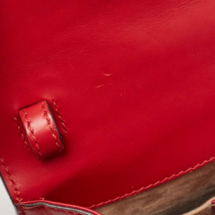 Pre Owned Gucci Red Leather Mini Web Chain Sylvie Top Handle Bag