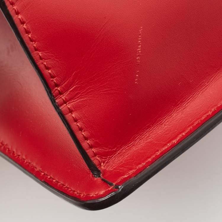 Pre Owned Gucci Red Leather Mini Web Chain Sylvie Top Handle Bag