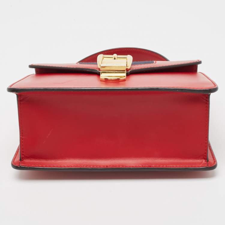Pre Owned Gucci Red Leather Mini Web Chain Sylvie Top Handle Bag
