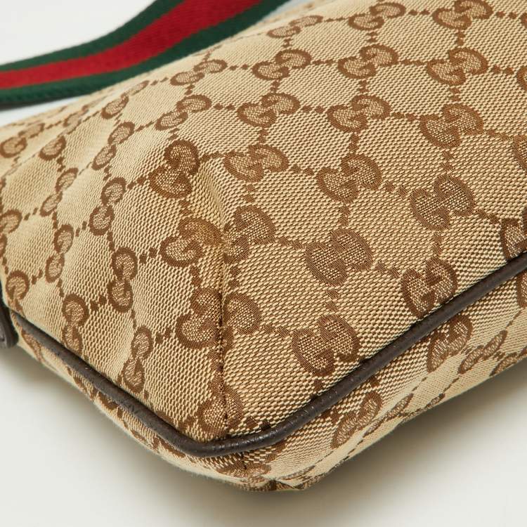 Pre Owned Gucci Beige GG Canvas and Leather Crossbody Bag