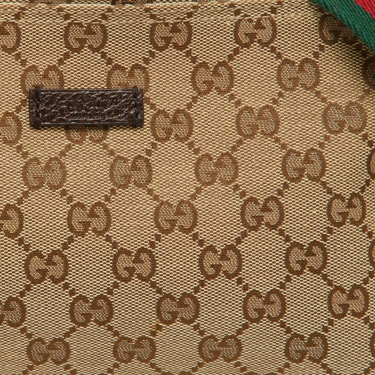 Pre Owned Gucci Beige GG Canvas and Leather Crossbody Bag