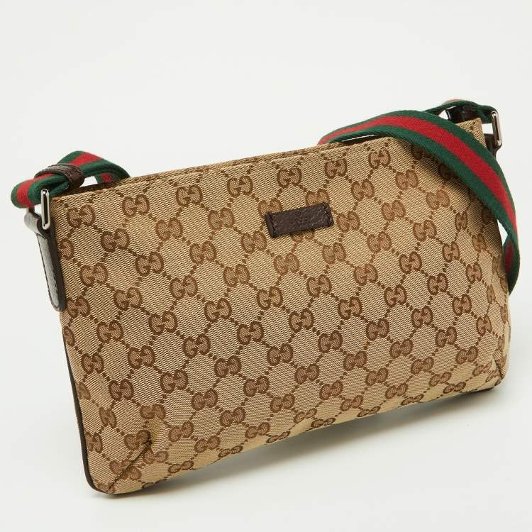 Pre Owned Gucci Beige GG Canvas and Leather Crossbody Bag