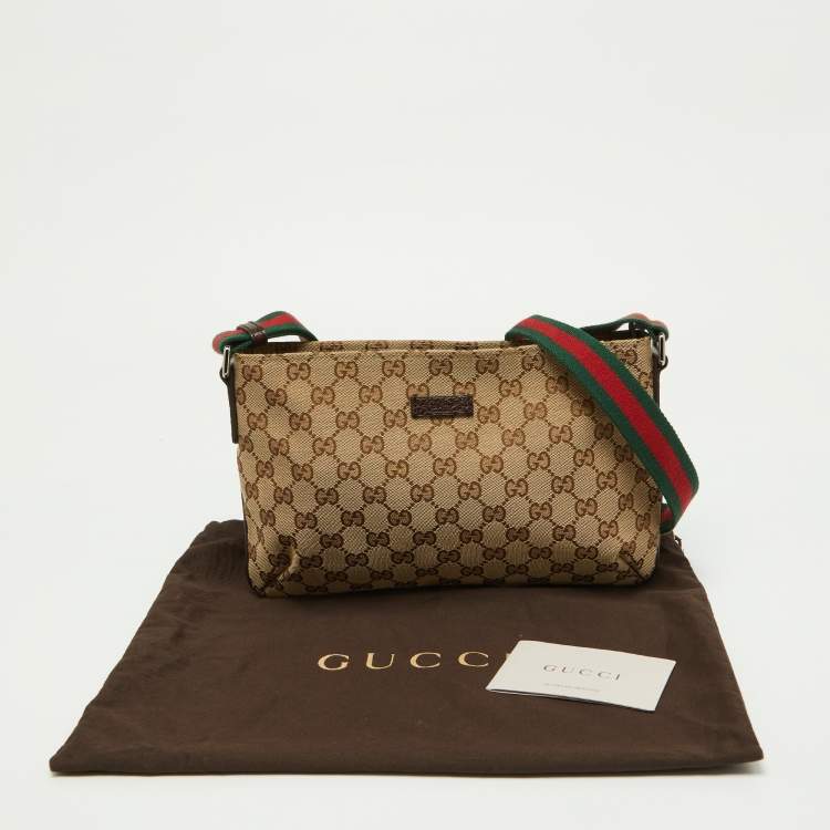 Pre Owned Gucci Beige GG Canvas and Leather Crossbody Bag