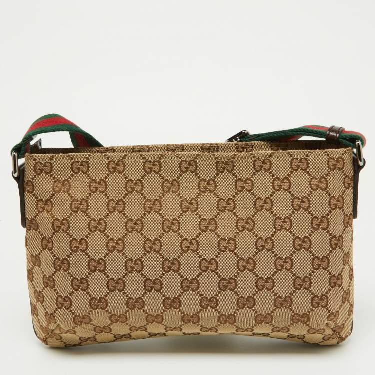 Pre Owned Gucci Beige GG Canvas and Leather Crossbody Bag