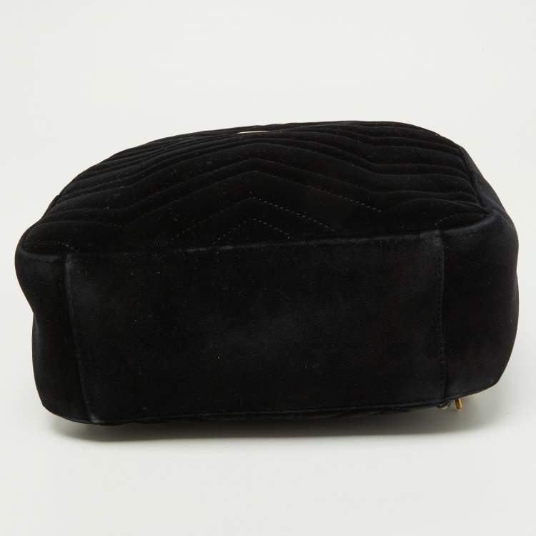 Pre Owned Gucci Black Matelassé Velvet and Leather GG Marmont Backpack