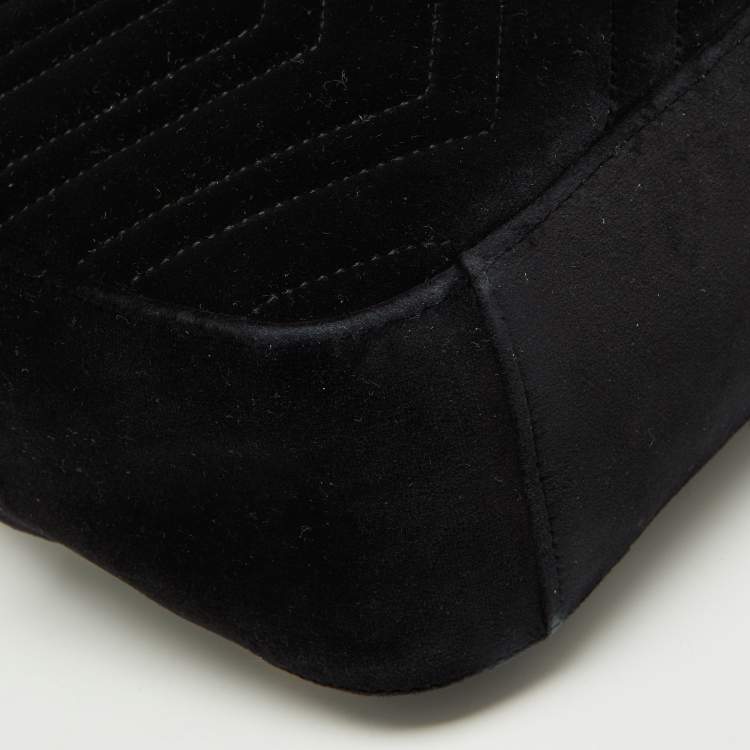 Pre Owned Gucci Black Matelassé Velvet and Leather GG Marmont Backpack
