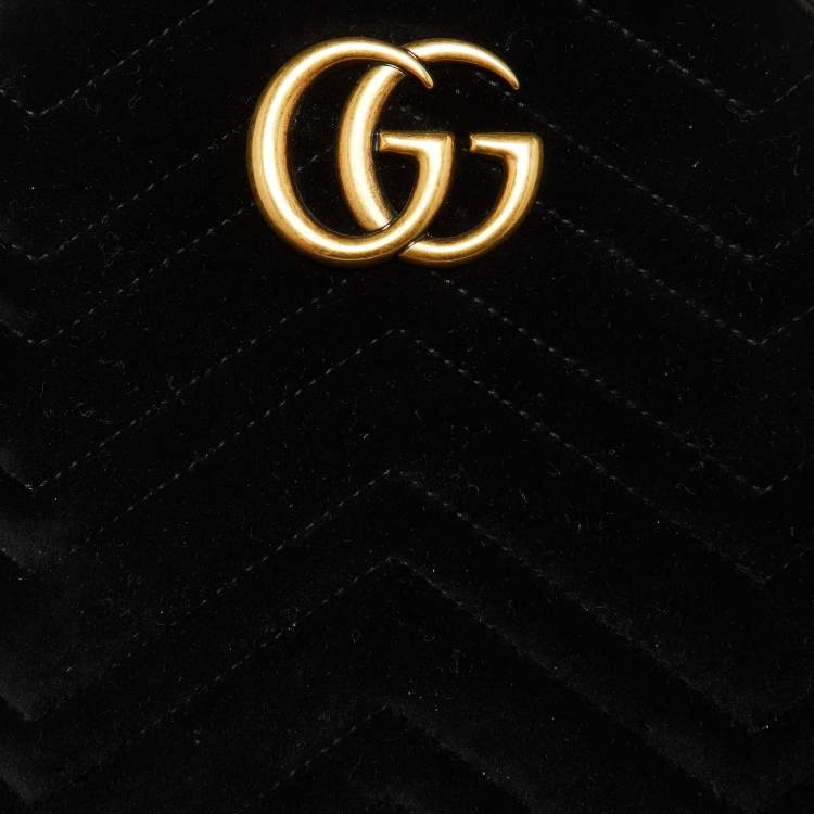 Pre Owned Gucci Black Matelassé Velvet and Leather GG Marmont Backpack
