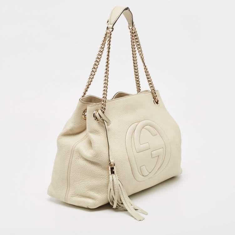 Pre Owned Gucci White Leather Medium Chain Soho Shoulder Bag
