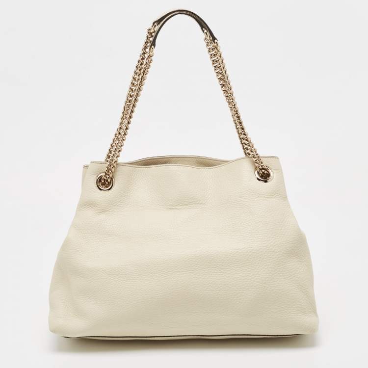 Pre Owned Gucci White Leather Medium Chain Soho Shoulder Bag