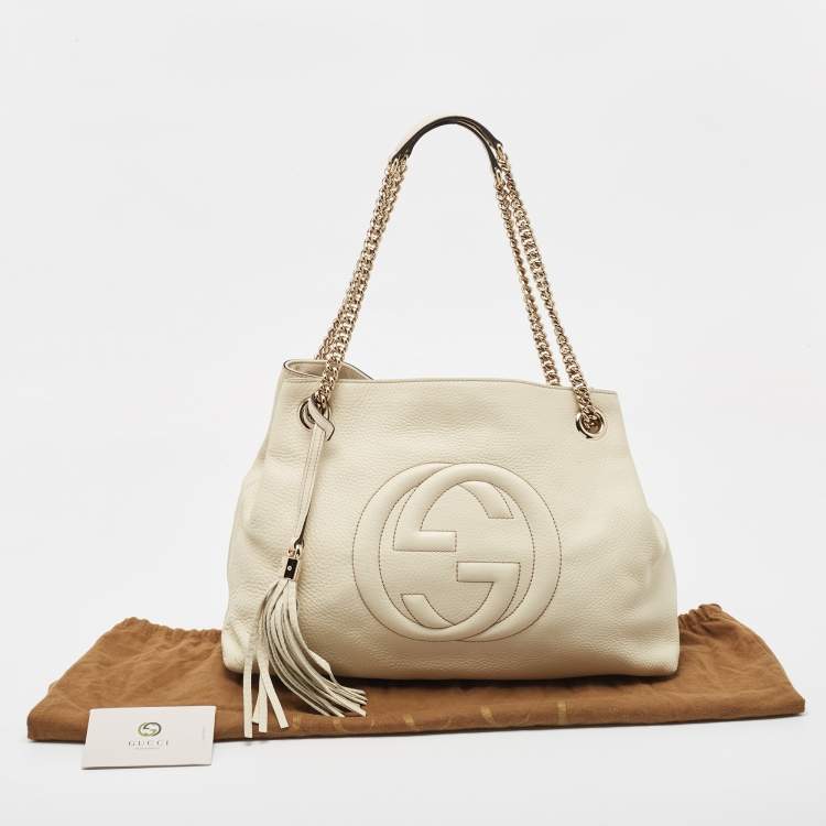 Pre Owned Gucci White Leather Medium Chain Soho Shoulder Bag