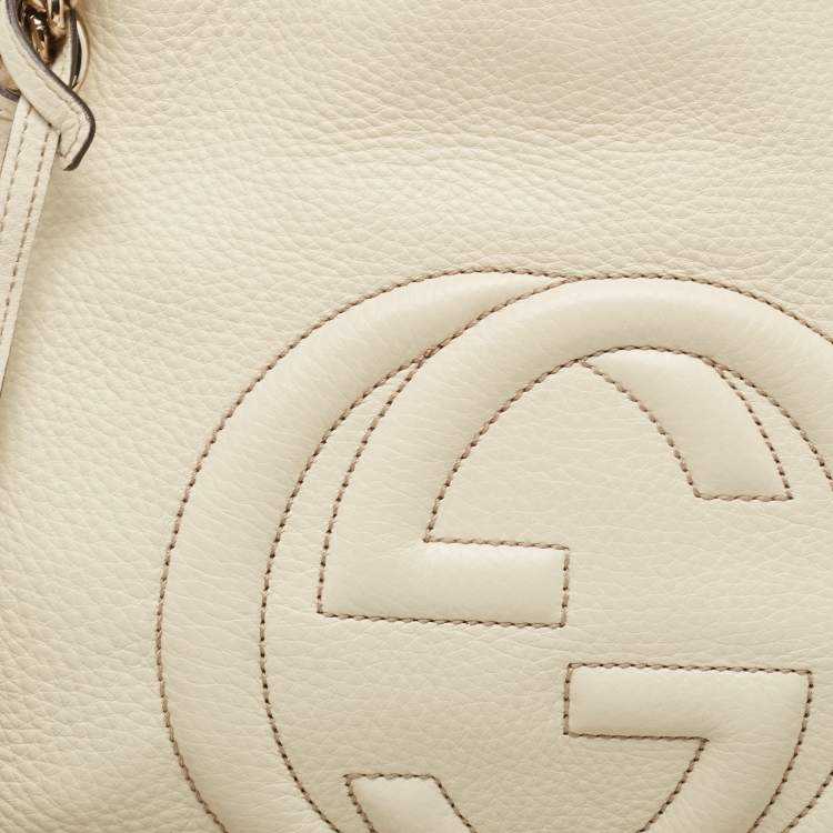 Pre Owned Gucci White Leather Medium Chain Soho Shoulder Bag