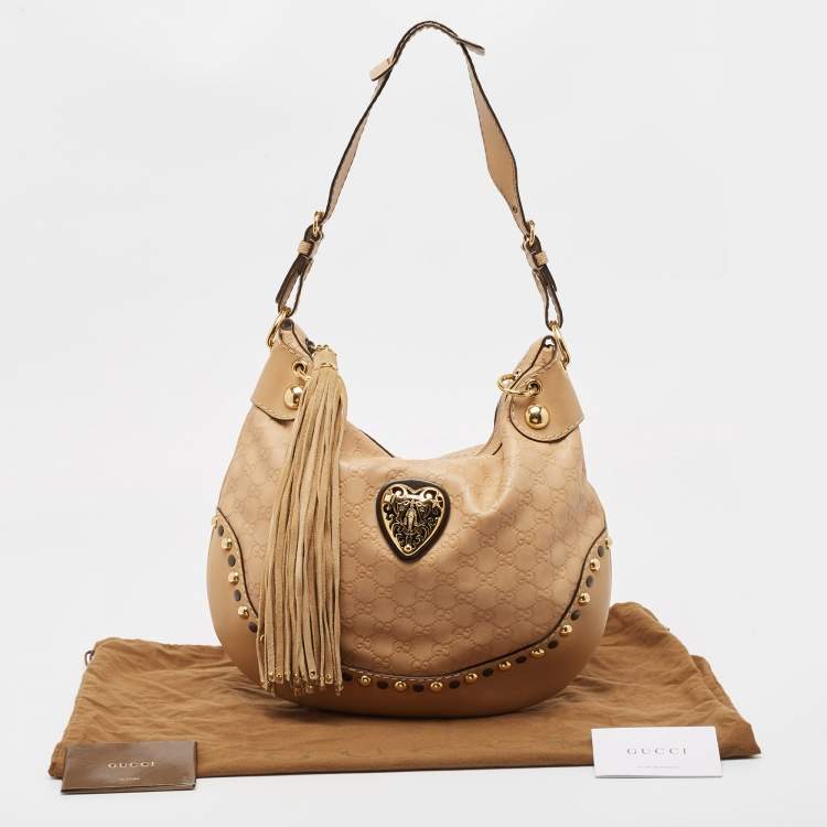 Pre Owned Gucci Beige Guccissima Leather Babouska Heart Hobo