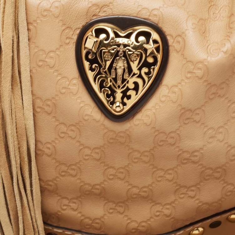 Pre Owned Gucci Beige Guccissima Leather Babouska Heart Hobo
