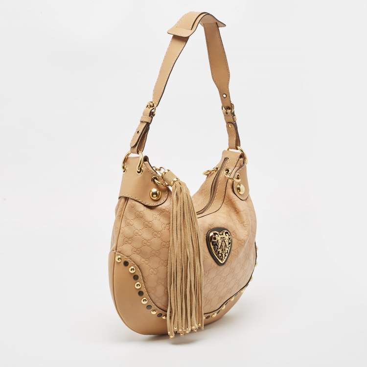 Pre Owned Gucci Beige Guccissima Leather Babouska Heart Hobo