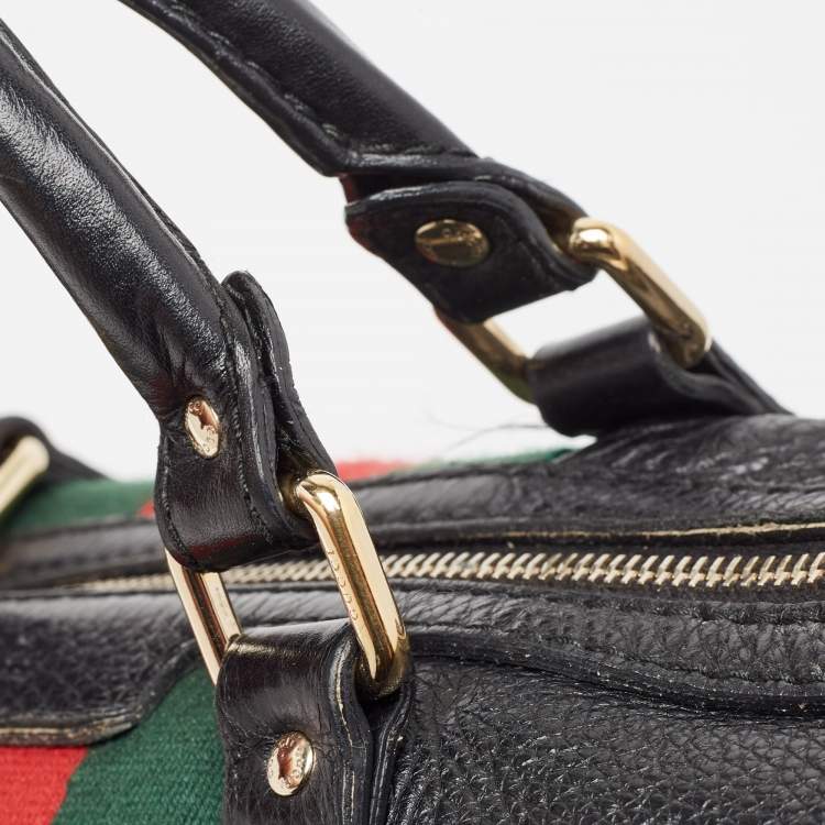 Pre Owned Gucci Black Leather Medium Vintage Web Boston Bag