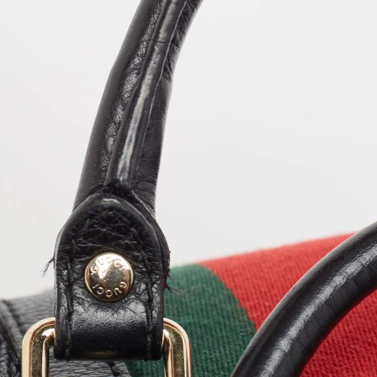 Pre Owned Gucci Black Leather Medium Vintage Web Boston Bag