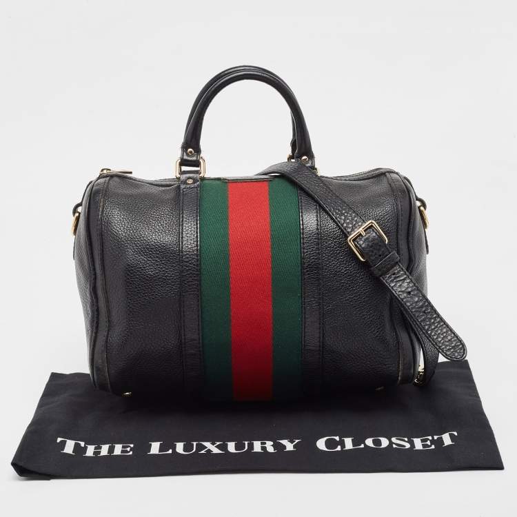 Pre Owned Gucci Black Leather Medium Vintage Web Boston Bag