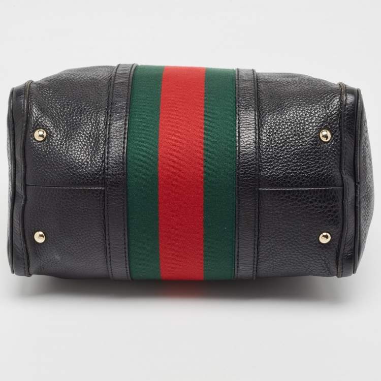 Pre Owned Gucci Black Leather Medium Vintage Web Boston Bag