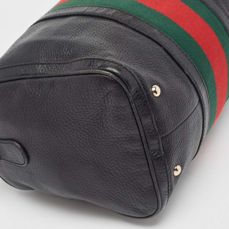 Pre Owned Gucci Black Leather Medium Vintage Web Boston Bag