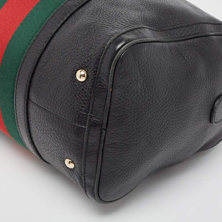Pre Owned Gucci Black Leather Medium Vintage Web Boston Bag